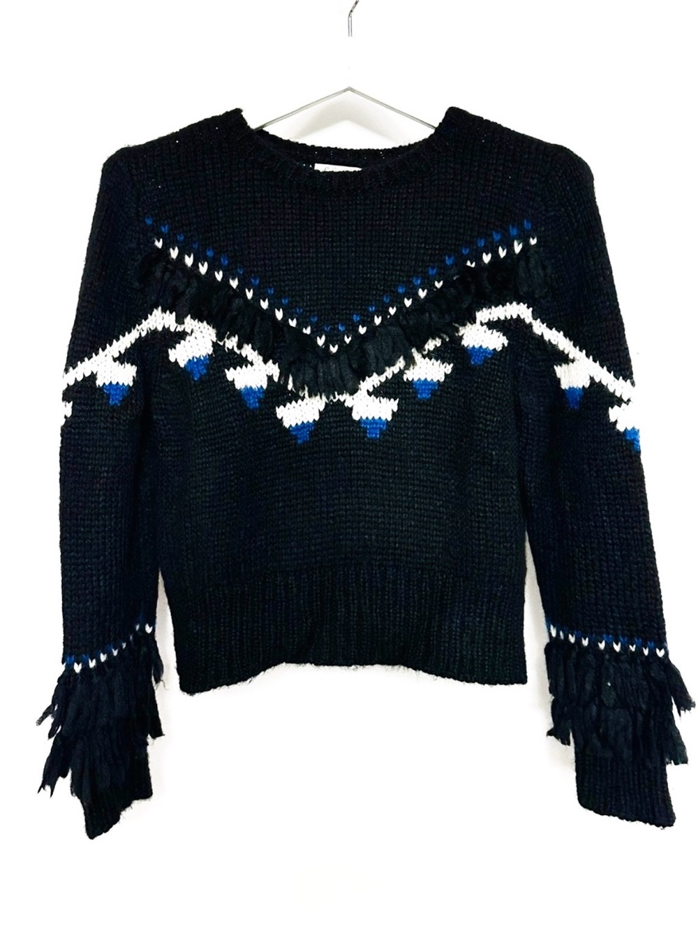 LoveShackFancy Atlas Cropped Fringe wool and alpaca Sweater in black